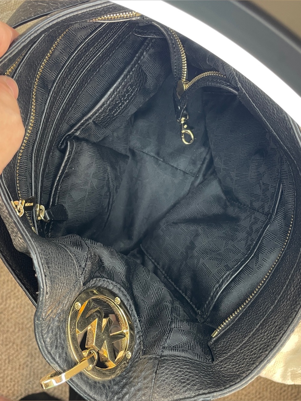 Michael Kors Black Pebbled Leather Hobo with Gold MK Charm - Picture 6 of 7
